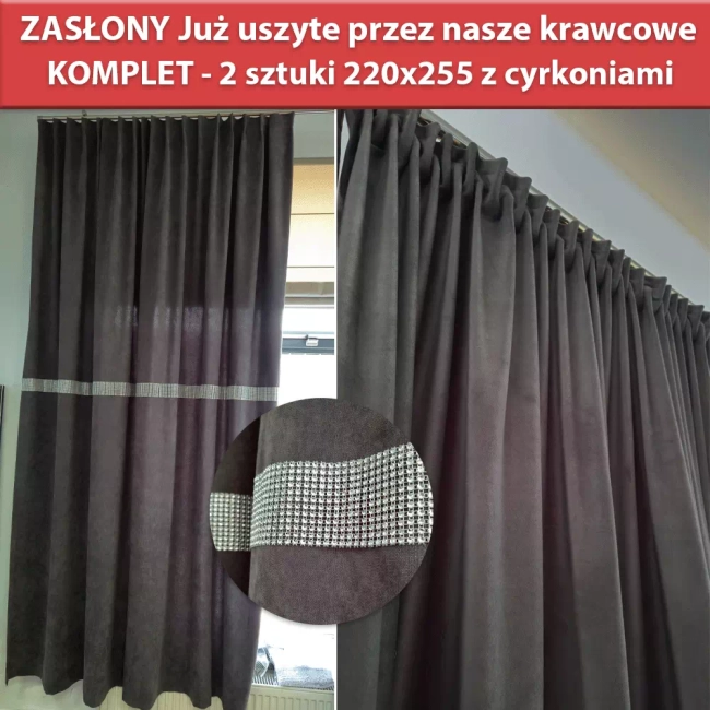 Zasłony Gotowe szerokie 220 x 255 cm - Czarne z cyrkoniami - Już uszyte - Ostatni komplet